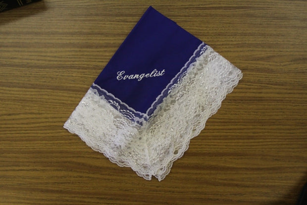 Ladies Hanky Royal Blue with embroidery and fringe - Thomas Creative Apparel