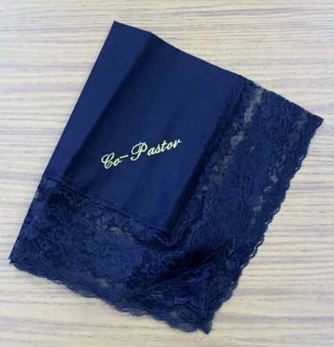 Ladies Hanky Navy with embroidery and fringe - Thomas Creative Apparel