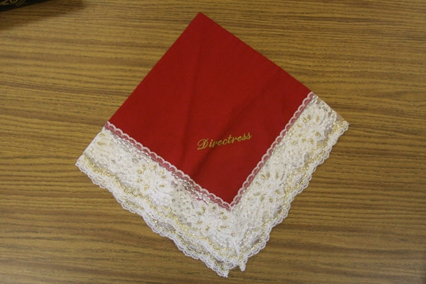 Ladies Hanky Red with embroidery and fringe - Thomas Creative Apparel